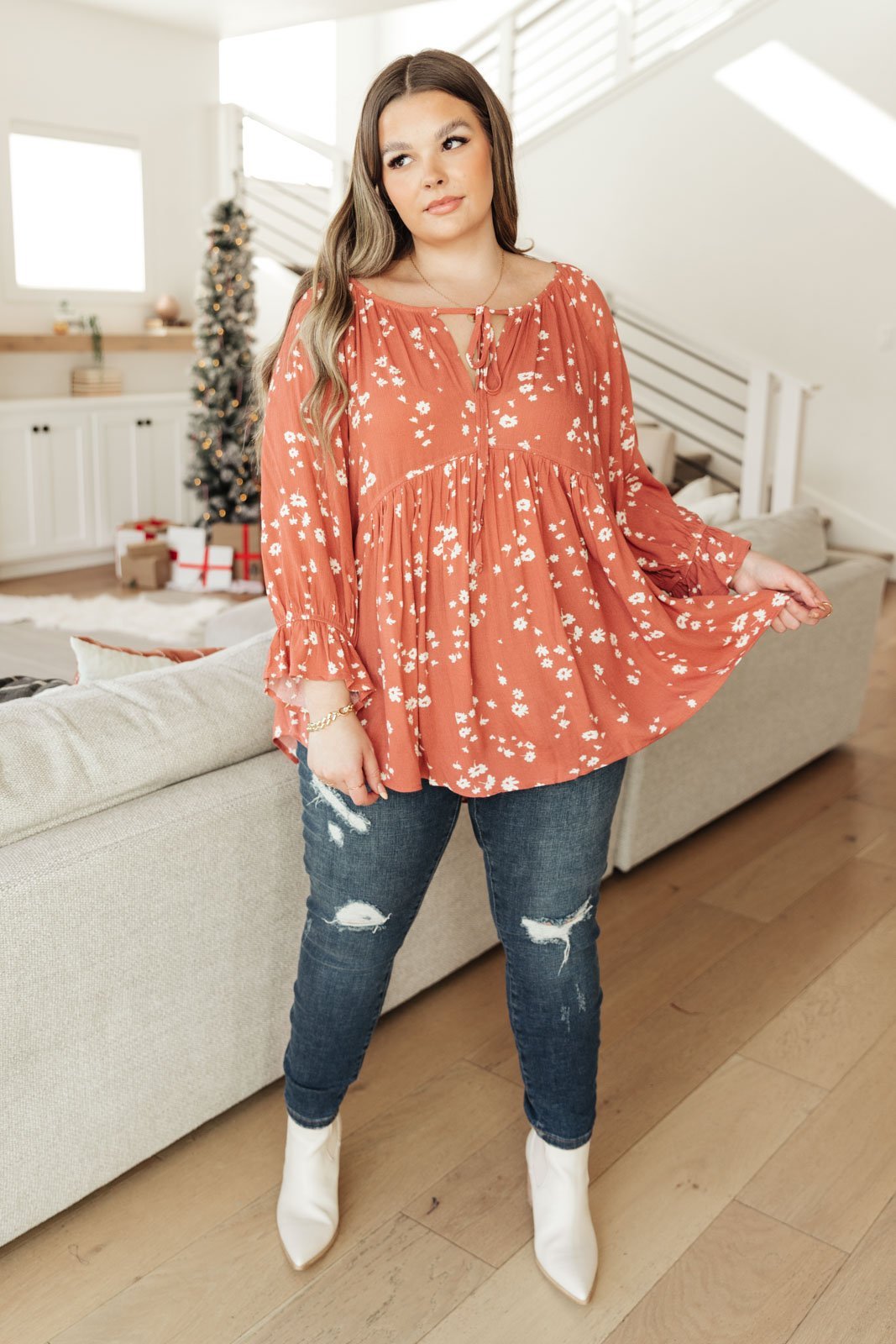 Daisy Flow Blouse In Rust (Online Exclusive) - Uptown Boutique Ramona