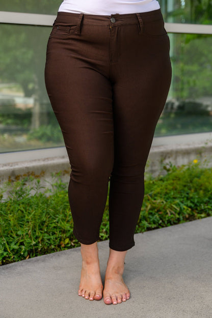 Dakotah Hyper Stretch Skinny Jeans In Dark Brown (Online Exclusive) - Uptown Boutique Ramona