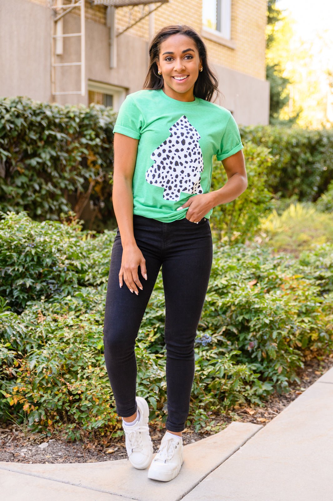 Dalmatian Tree Graphic Tee in Kelly Green (Online Exclusive) - Uptown Boutique Ramona