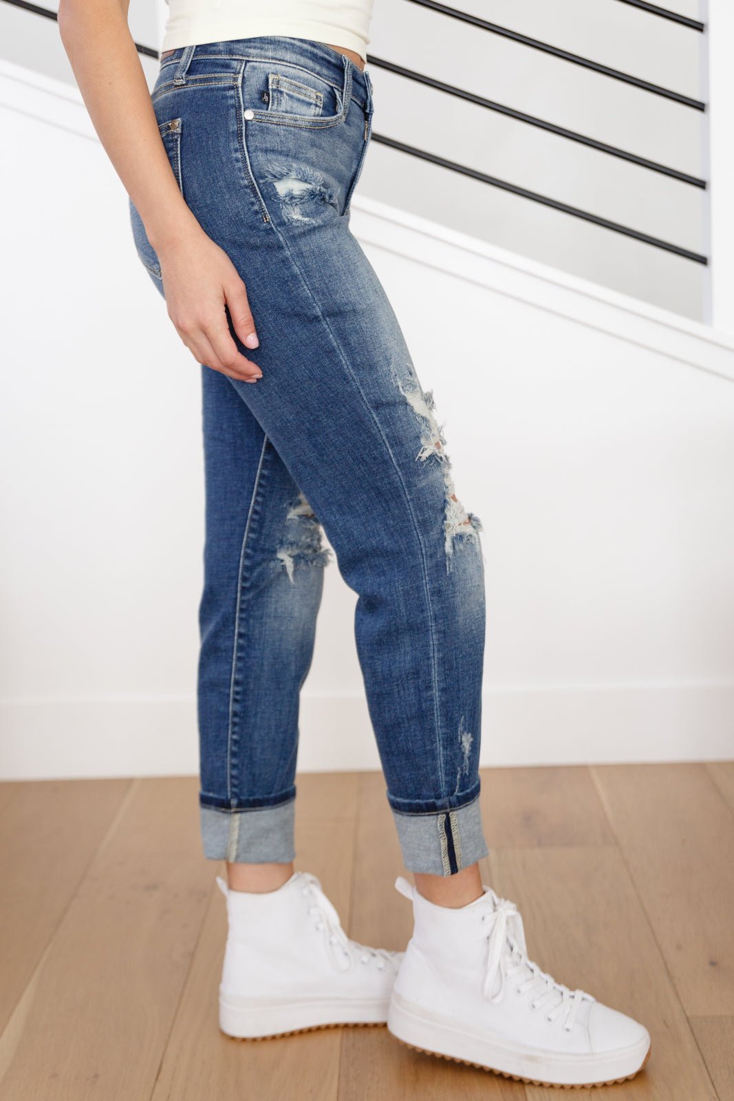 Danny Mid Rise Cuffed Destroyed Boyfriend Jeans - Uptown Boutique Ramona