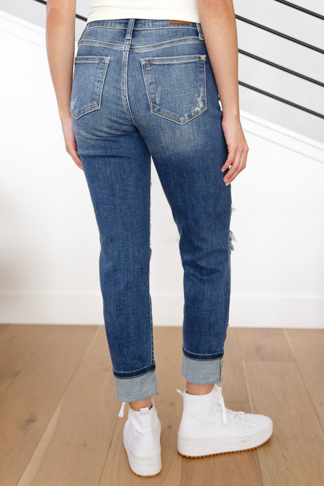 Danny Mid Rise Cuffed Destroyed Boyfriend Jeans - Uptown Boutique Ramona