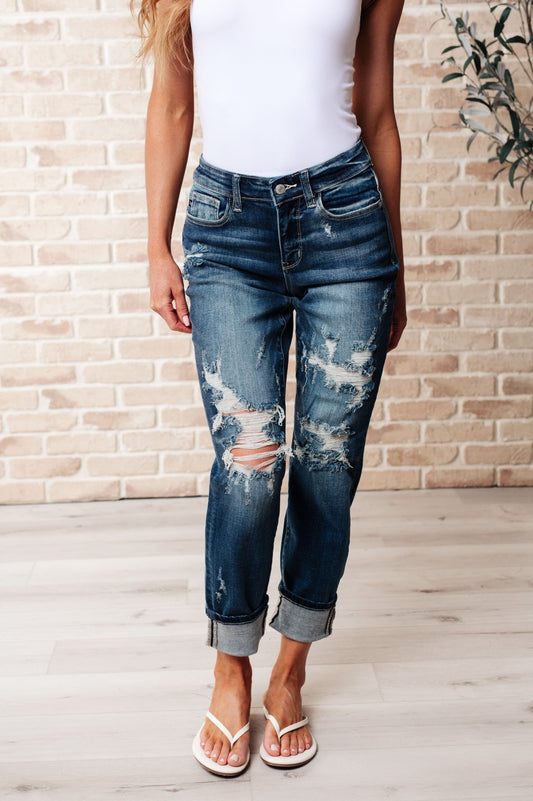 Danny Mid Rise Cuffed Destroyed Boyfriend Jeans - Uptown Boutique Ramona