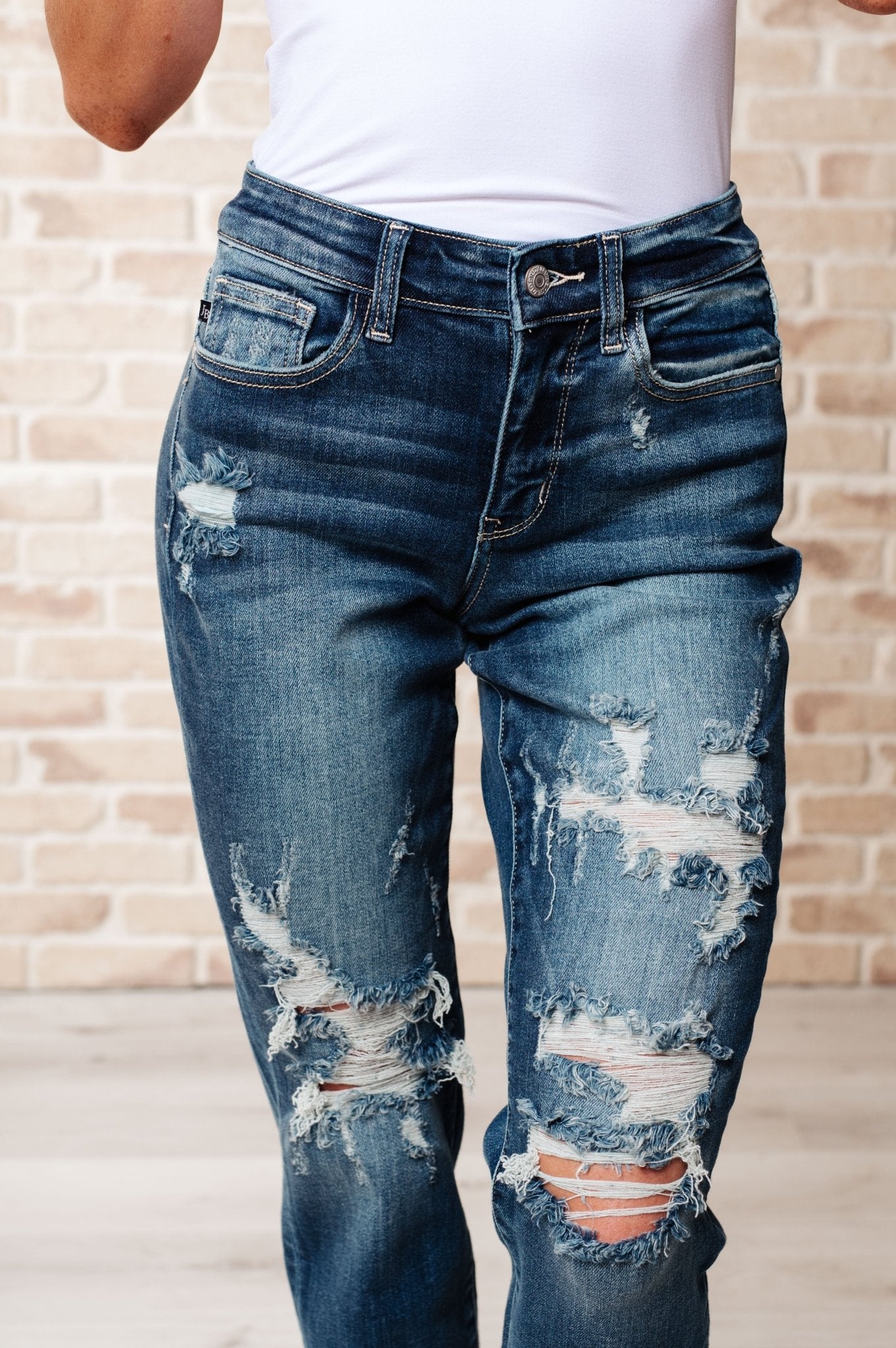 Danny Mid Rise Cuffed Destroyed Boyfriend Jeans - Uptown Boutique Ramona