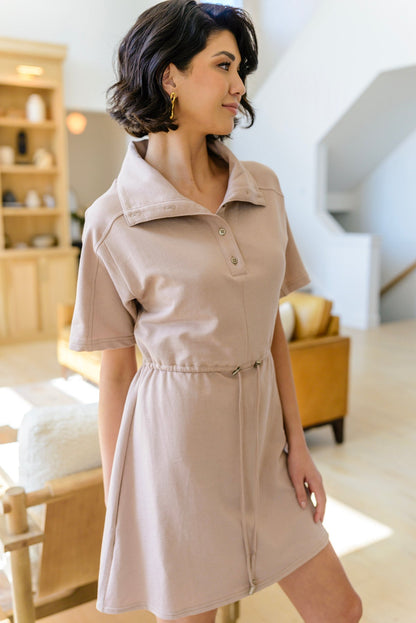 Darla Button Up Collared Dress in Taupe (Online Exclusives) - Uptown Boutique Ramona