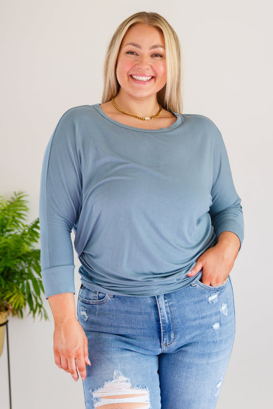 Daytime Boat Neck Top in Blue Gray (Online Exclusive) - Uptown Boutique Ramona