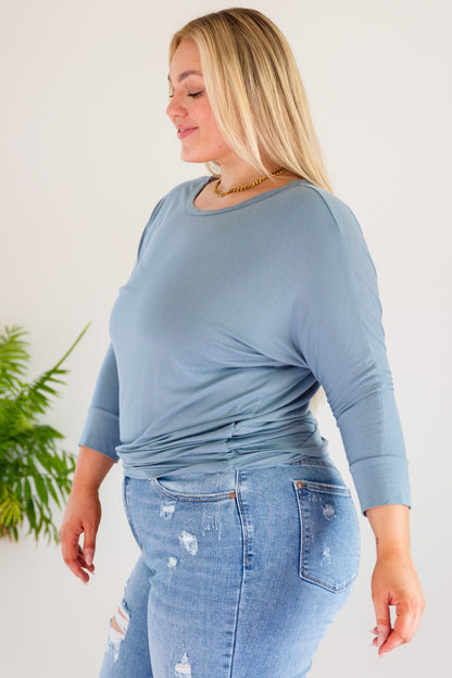 Daytime Boat Neck Top in Blue Gray (Online Exclusive) - Uptown Boutique Ramona