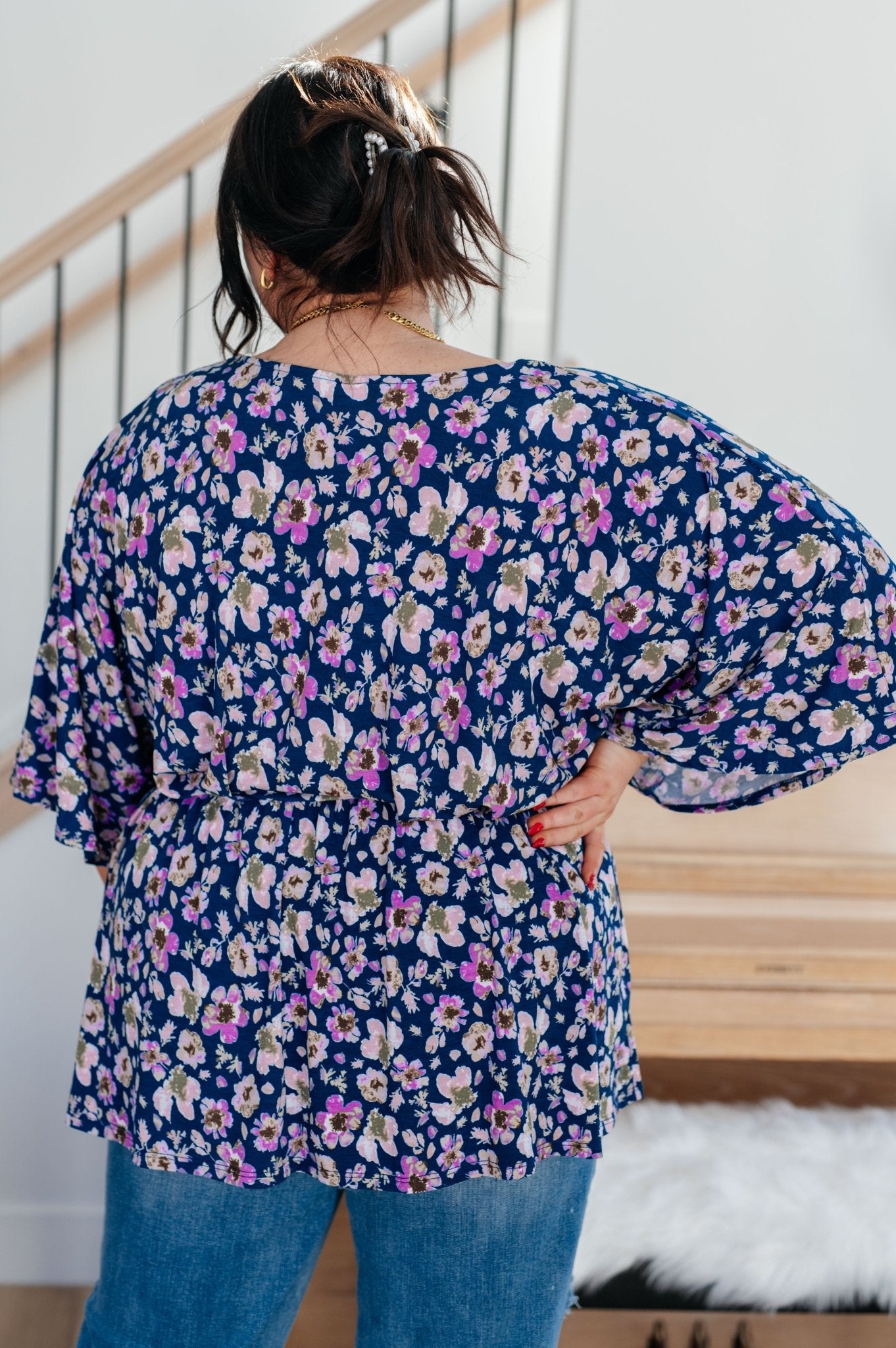 Dearest Dreamer Peplum Top in Navy Floral (Online Exclusive) - Uptown Boutique Ramona