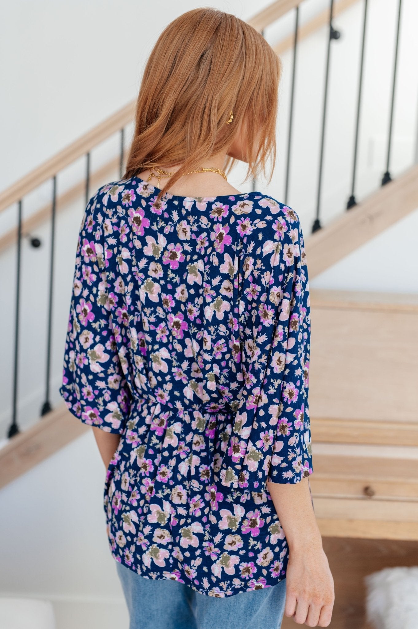 Dearest Dreamer Peplum Top in Navy Floral (Online Exclusive) - Uptown Boutique Ramona