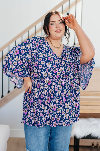 Dearest Dreamer Peplum Top in Navy Floral (Online Exclusive) - Uptown Boutique Ramona