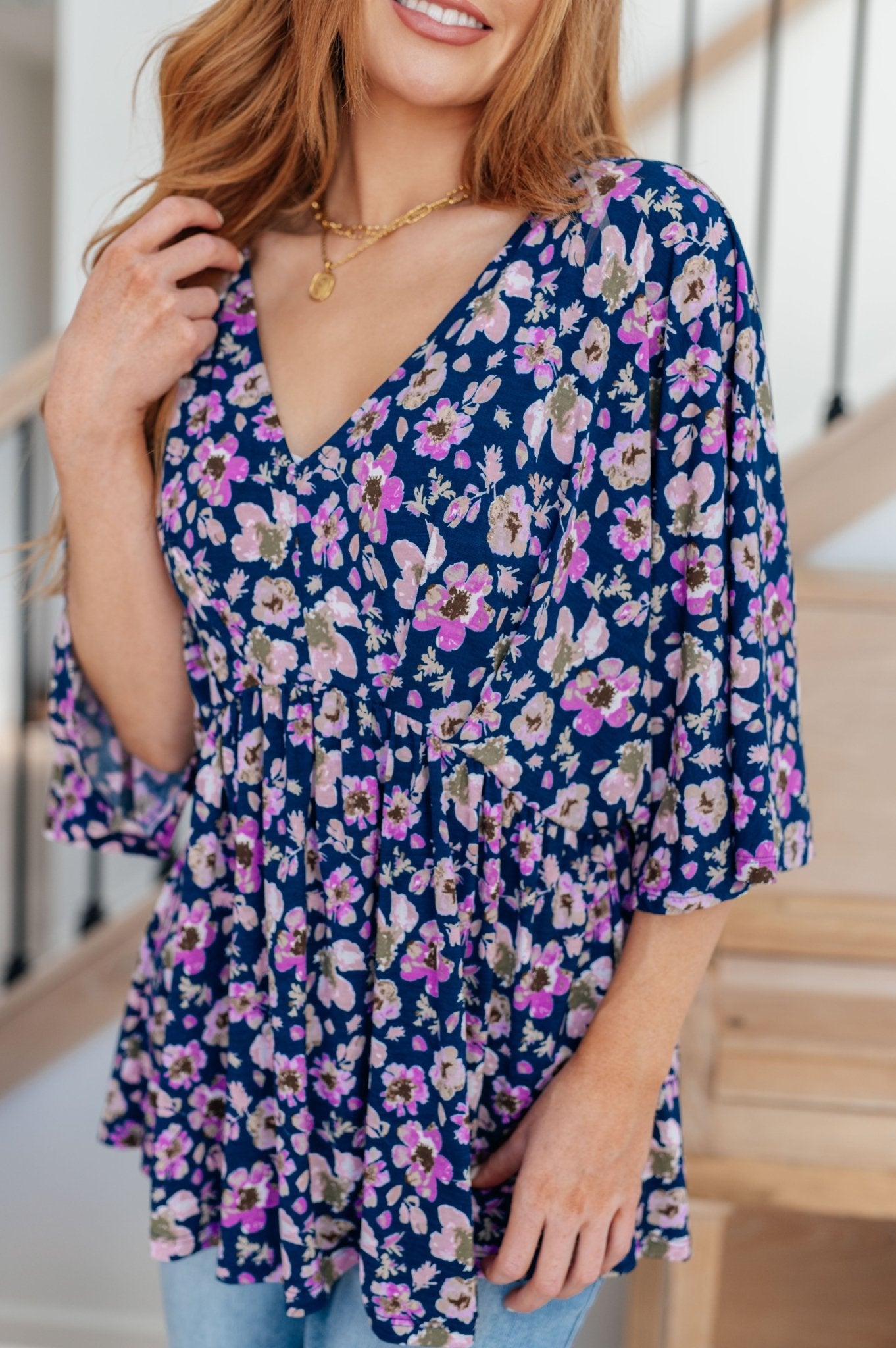 Dearest Dreamer Peplum Top in Navy Floral (Online Exclusive) - Uptown Boutique Ramona