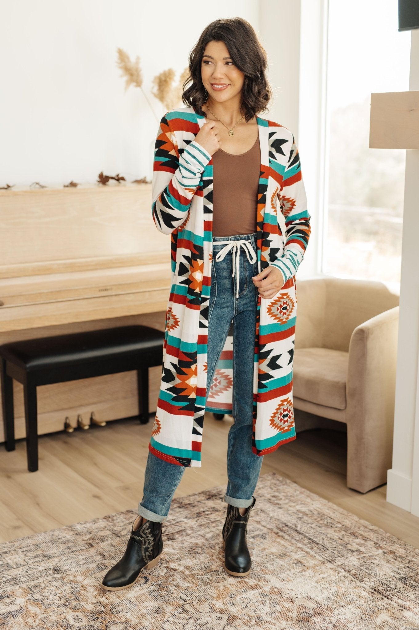 Desert Winter Aztec Print Long Cardigan (Online Exclusive) - Uptown Boutique Ramona