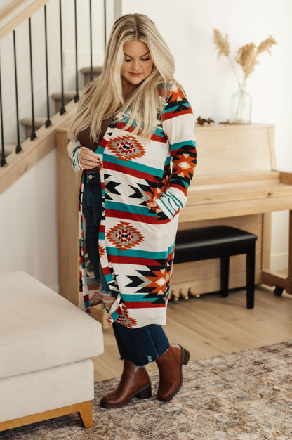 Desert Winter Aztec Print Long Cardigan (Online Exclusive) - Uptown Boutique Ramona