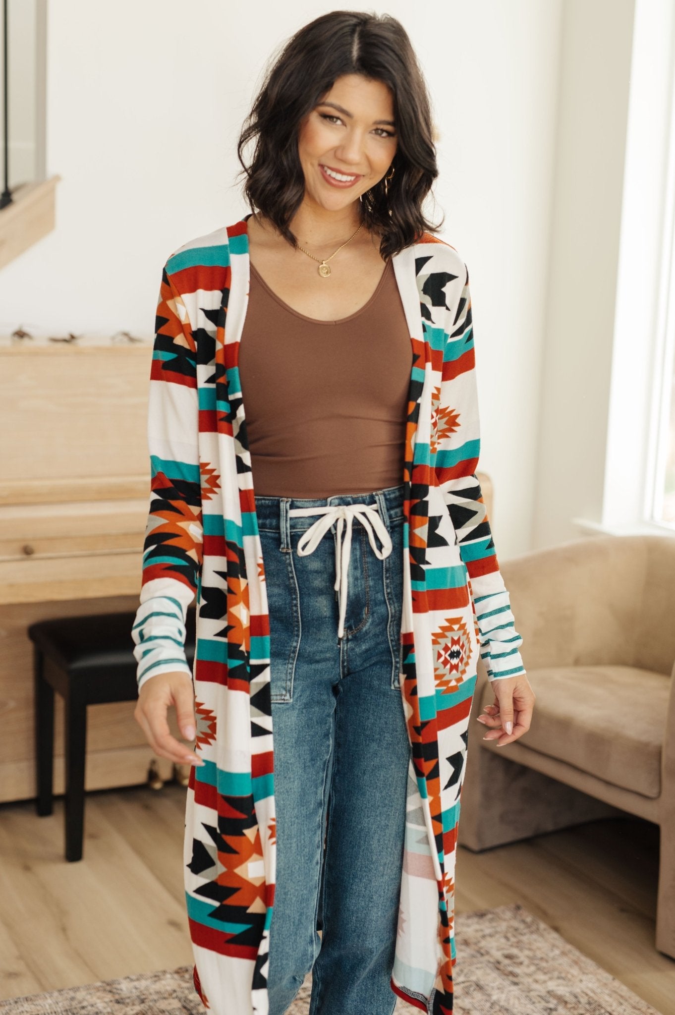 Desert Winter Aztec Print Long Cardigan (Online Exclusive) - Uptown Boutique Ramona