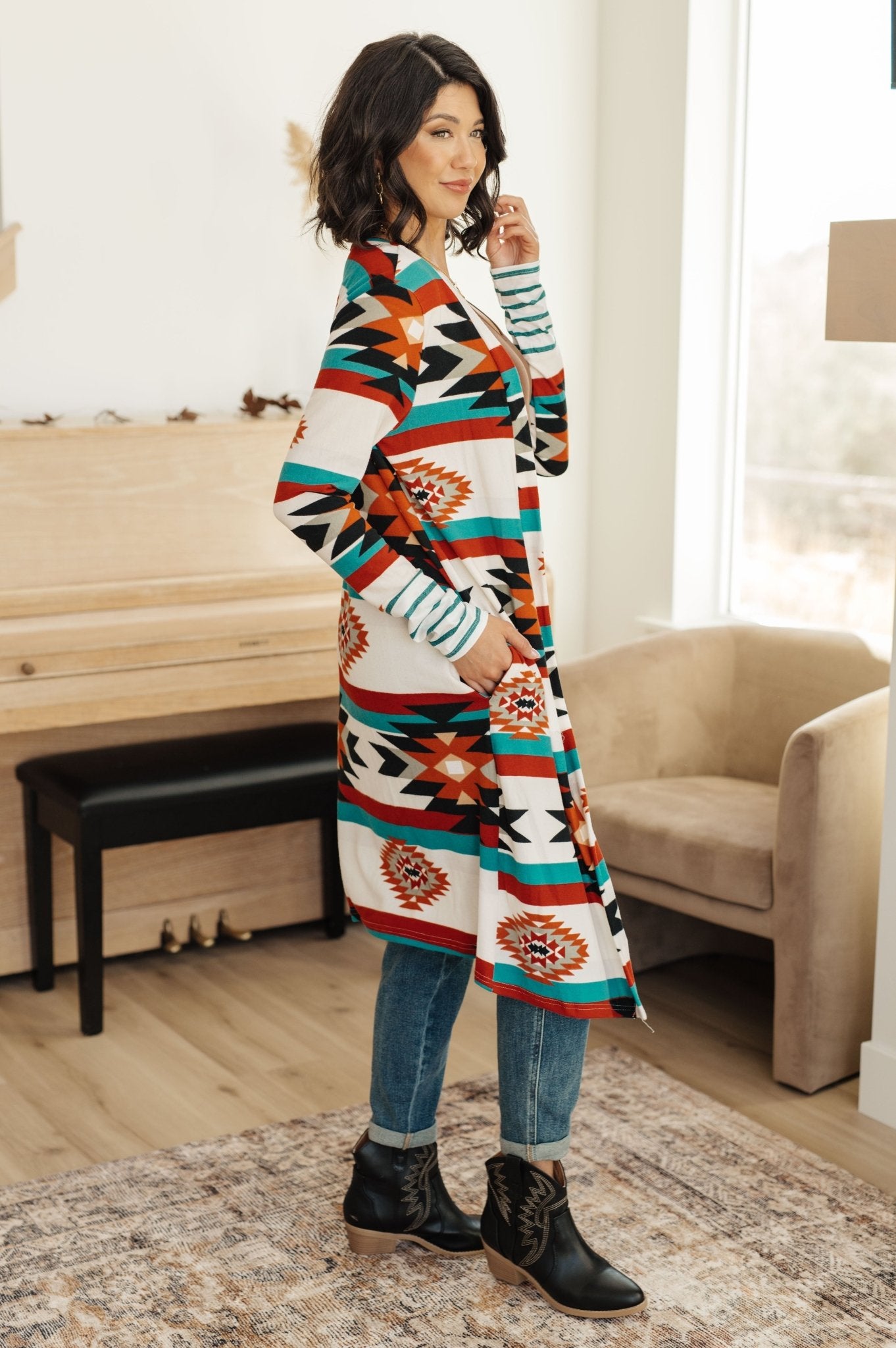 Desert Winter Aztec Print Long Cardigan (Online Exclusive) - Uptown Boutique Ramona