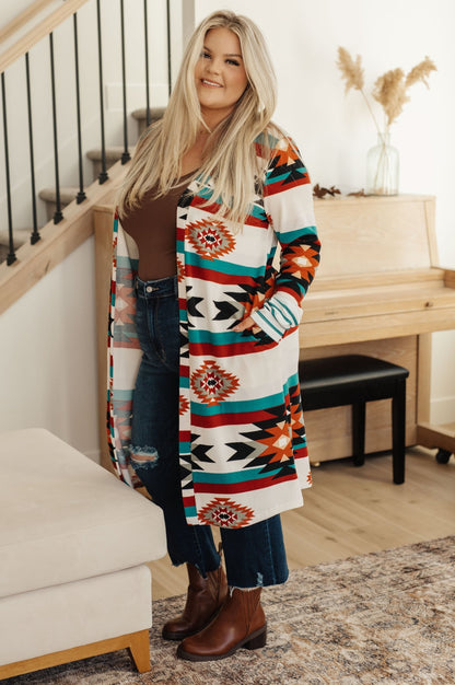 Desert Winter Aztec Print Long Cardigan (Online Exclusive) - Uptown Boutique Ramona