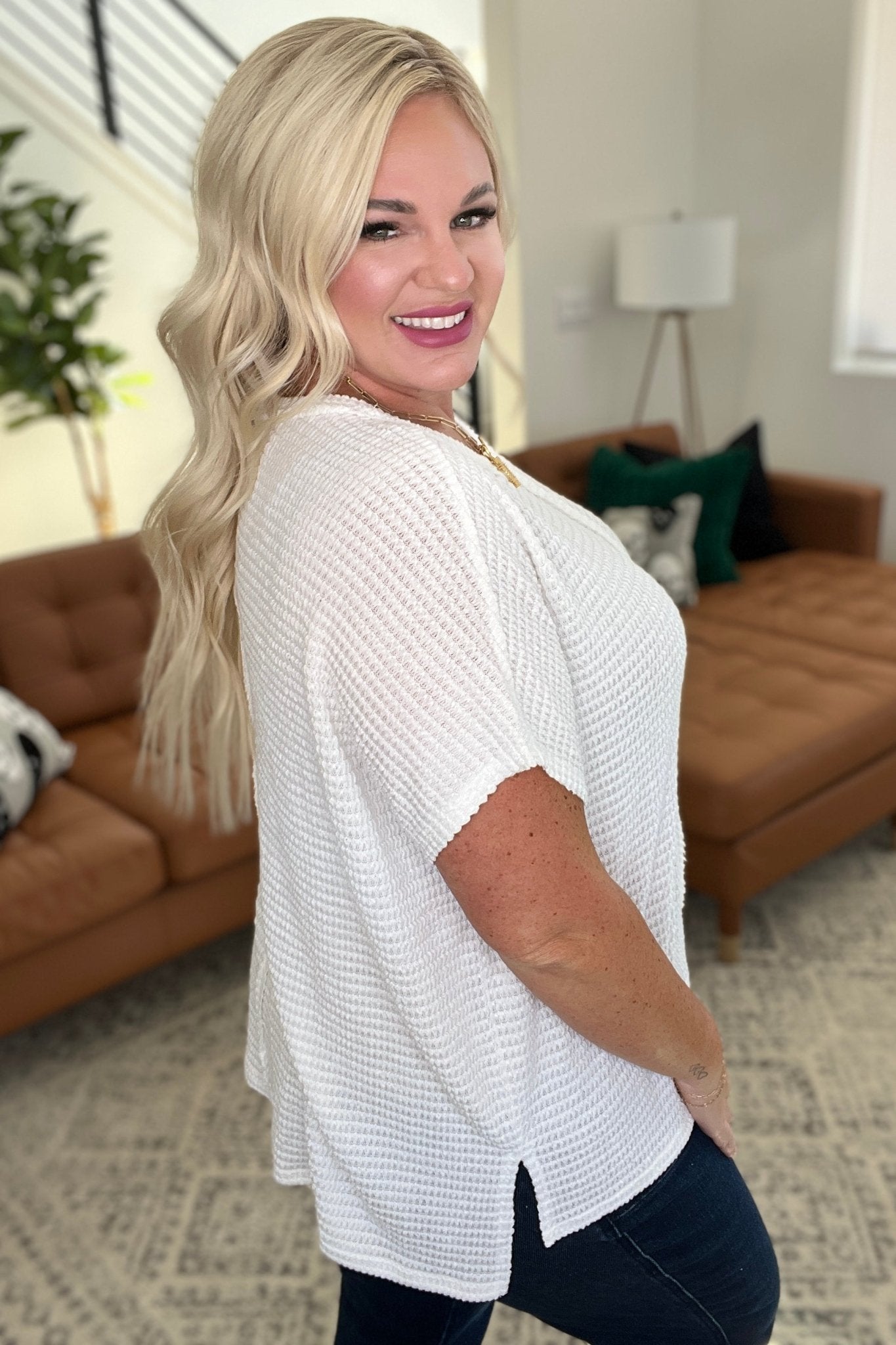 Dolman Short Sleeve Front Seam Top in Off White (Online Exclusive) - Uptown Boutique Ramona