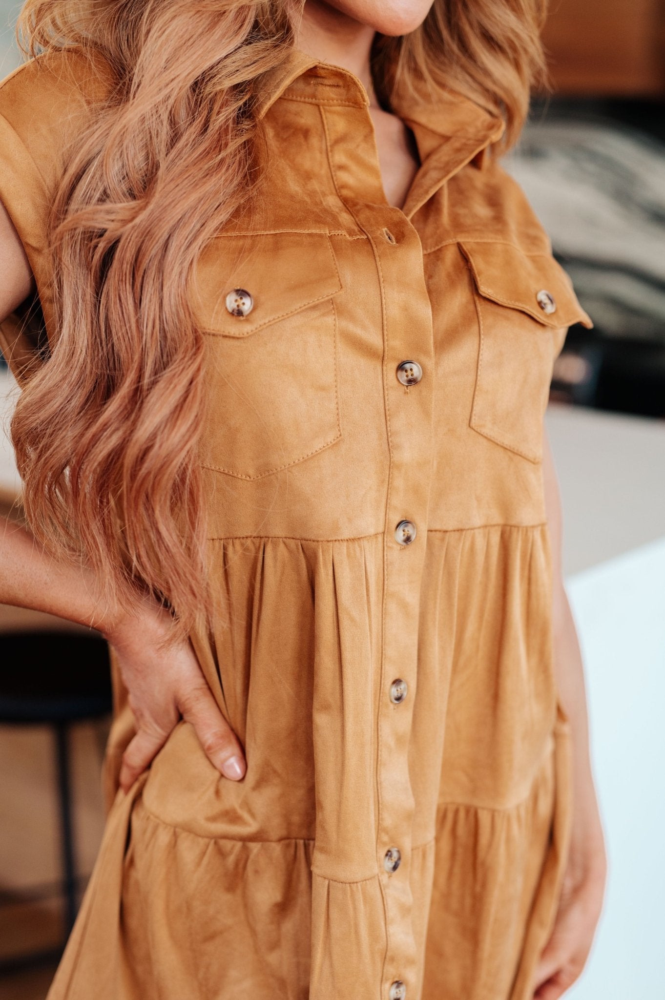 Don't Hang Up Faux Suede Shirt Dress (Online Exclusive) - Uptown Boutique Ramona