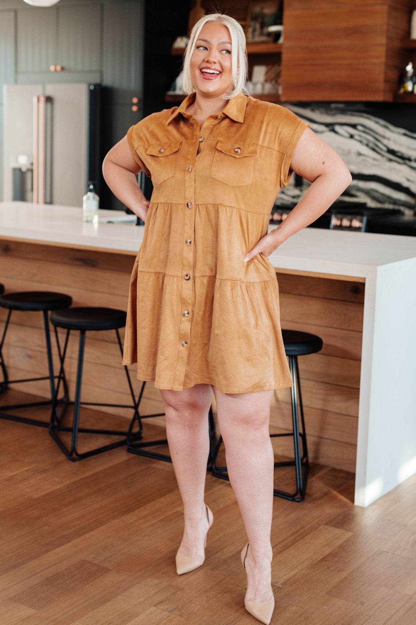 Don't Hang Up Faux Suede Shirt Dress (Online Exclusive) - Uptown Boutique Ramona