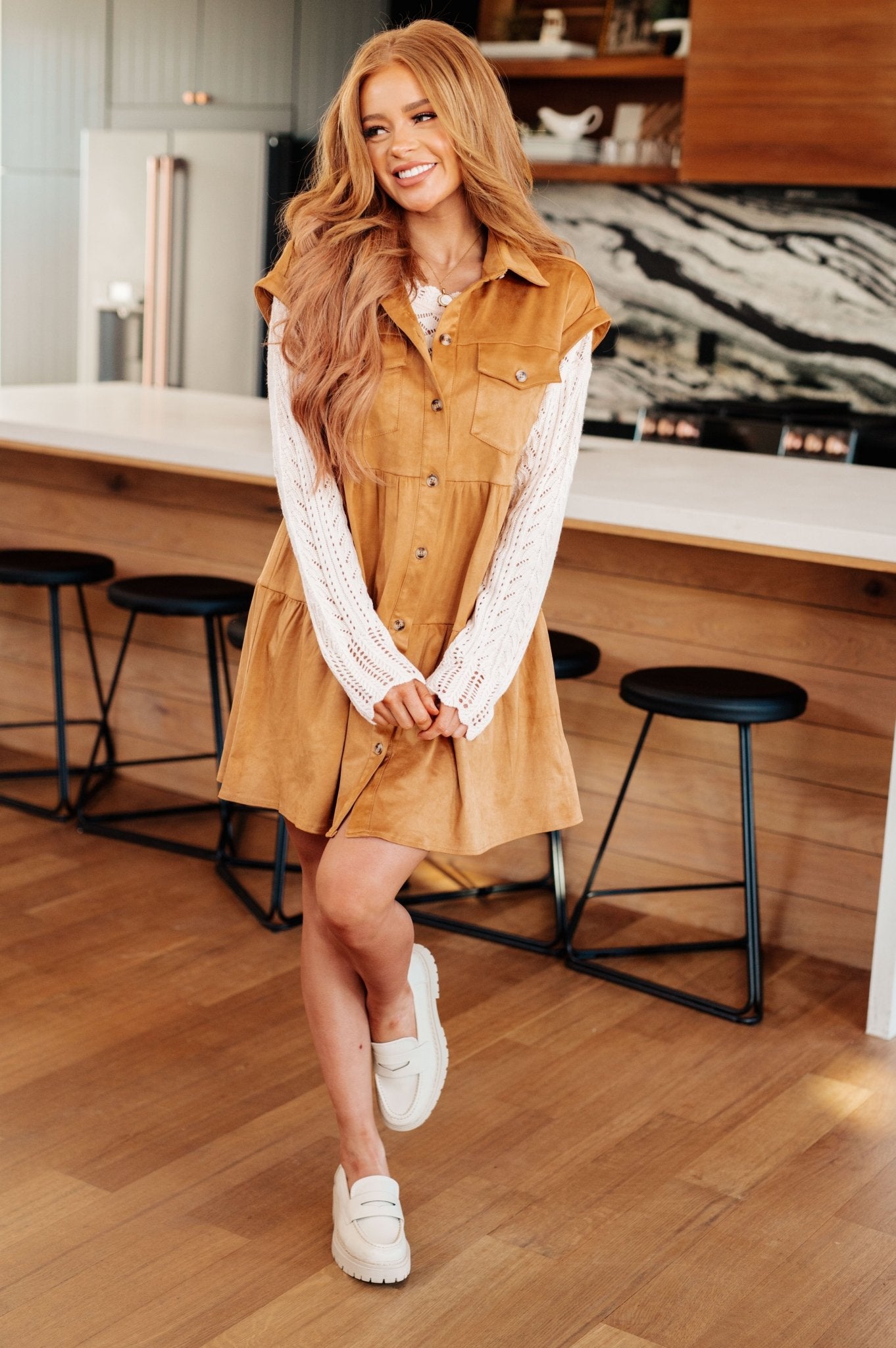 Don't Hang Up Faux Suede Shirt Dress (Online Exclusive) - Uptown Boutique Ramona