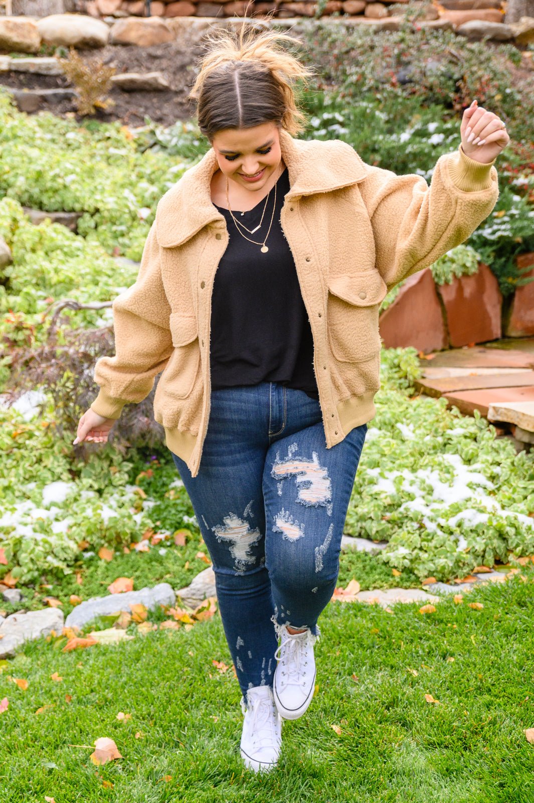 Don't Stress Oversized Collar Sherpa Jacket In Taupe (Online Exclusive) - Uptown Boutique Ramona