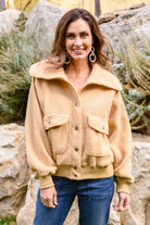 Don't Stress Oversized Collar Sherpa Jacket In Taupe (Online Exclusive) - Uptown Boutique Ramona