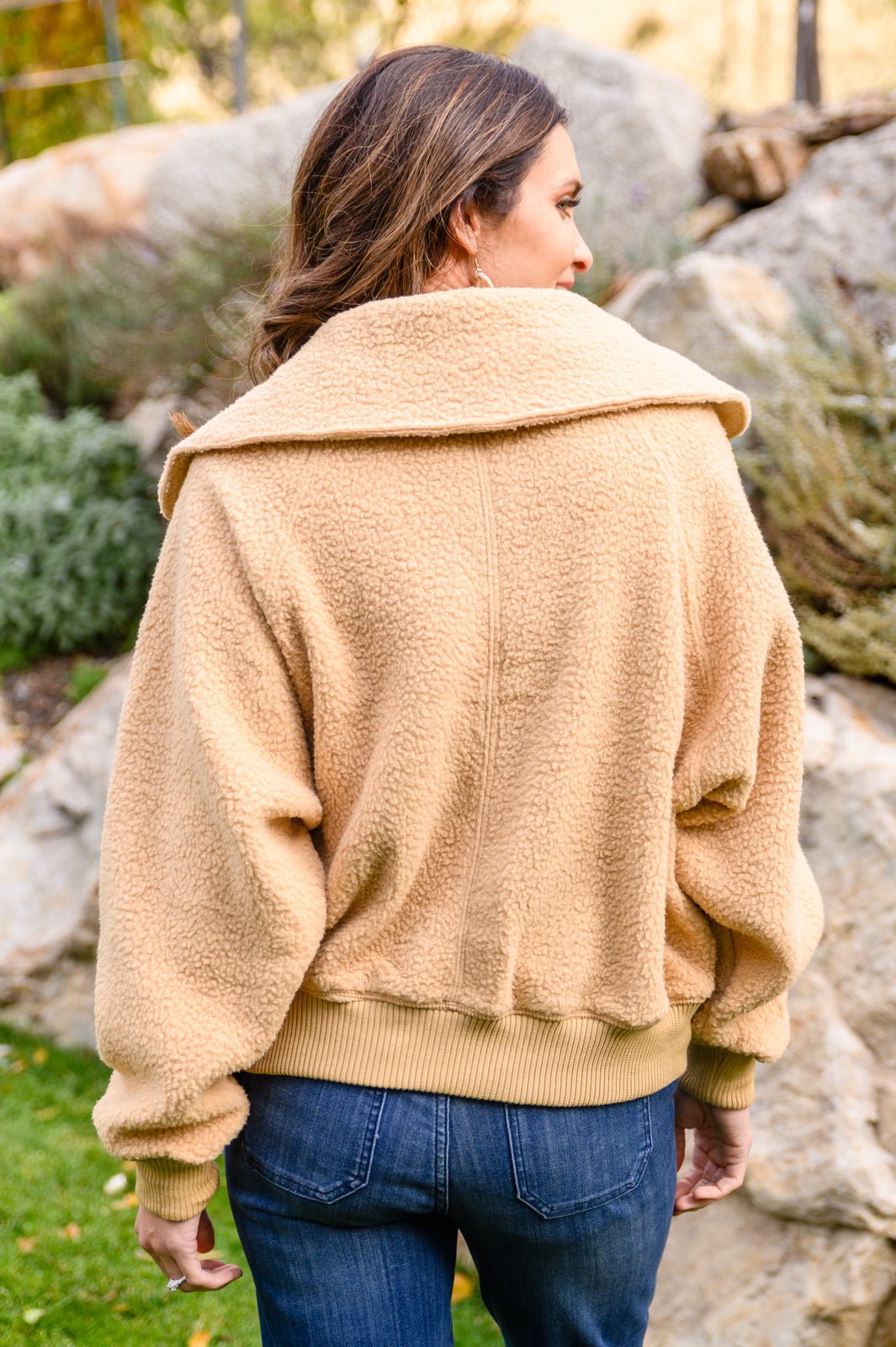 Don't Stress Oversized Collar Sherpa Jacket In Taupe (Online Exclusive) - Uptown Boutique Ramona