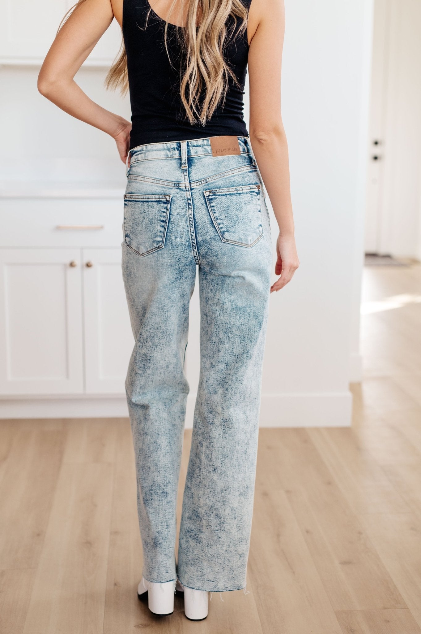 Dory High Waist Mineral Wash Raw Hem Wide Leg Jeans (Online Exclusive) - Uptown Boutique Ramona