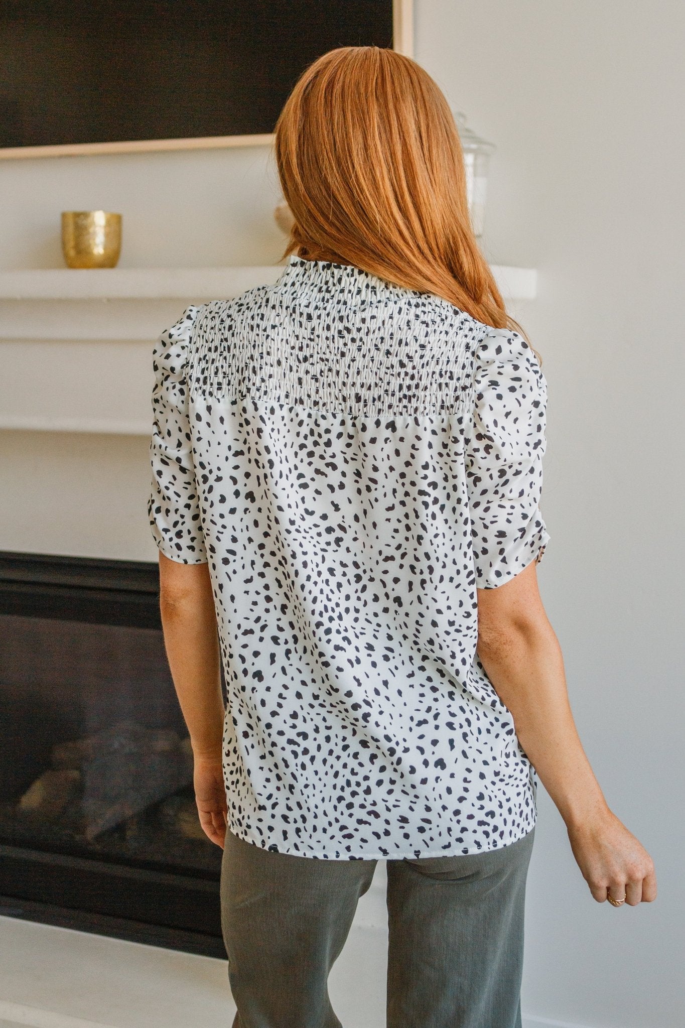 Dottie Ruched Mock Neck Blouse (Online Exclusive) - Uptown Boutique Ramona