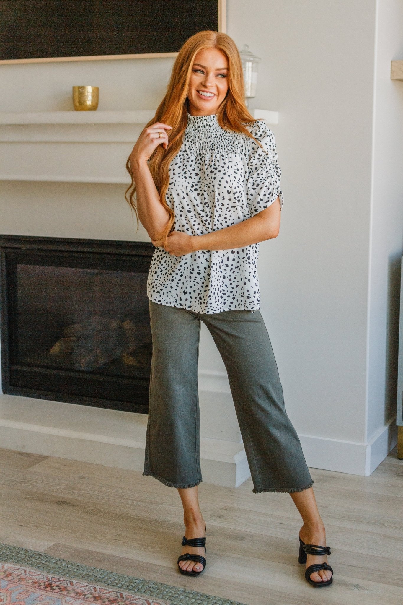 Dottie Ruched Mock Neck Blouse (Online Exclusive) - Uptown Boutique Ramona