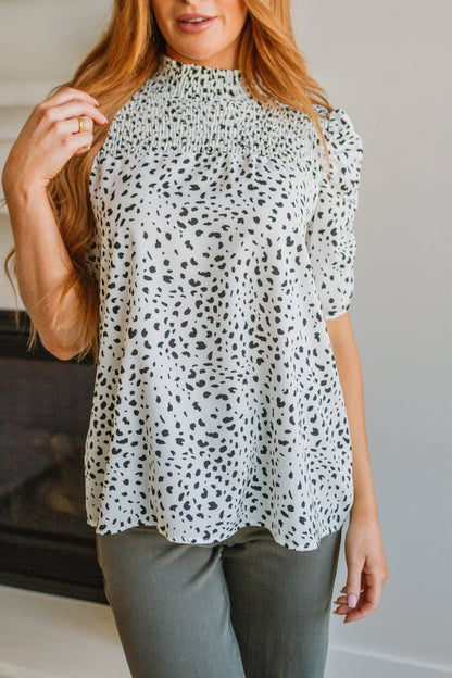 Dottie Ruched Mock Neck Blouse (Online Exclusive) - Uptown Boutique Ramona