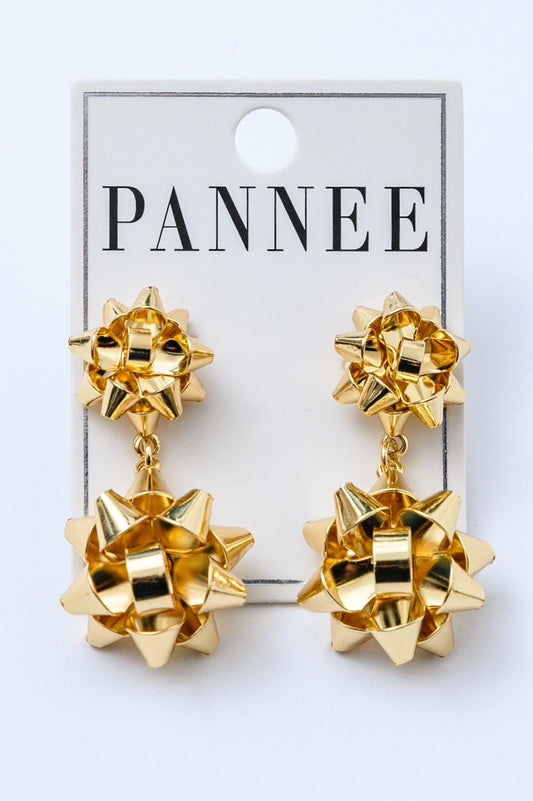 Double Holiday Bow Earrings In Gold (Online Exclusive) - Uptown Boutique Ramona