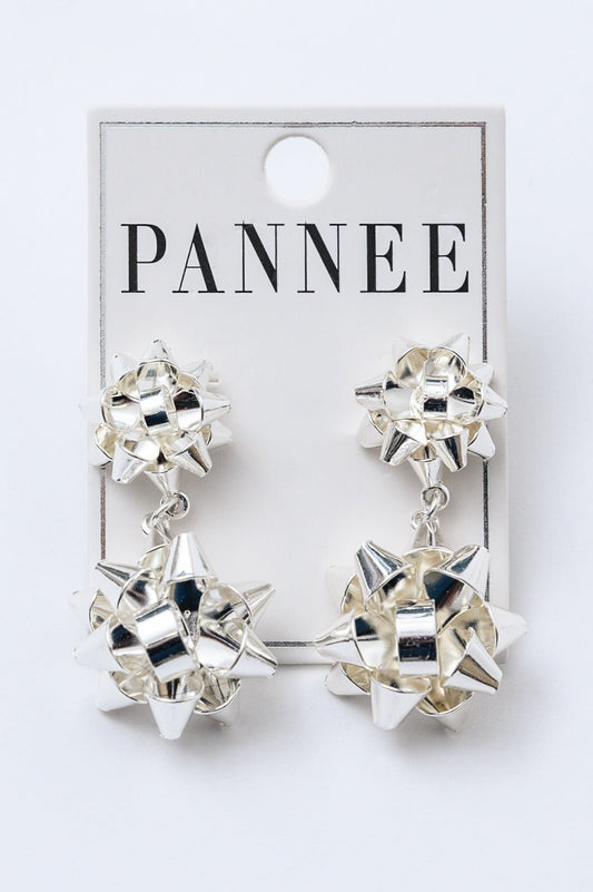 Double Holiday Bow Earrings In Silver (Online Exclusive) - Uptown Boutique Ramona