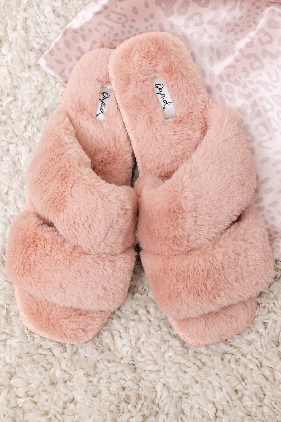 Double Strap Faux Fur Slippers In Blush (Online Exclusive) - Uptown Boutique Ramona