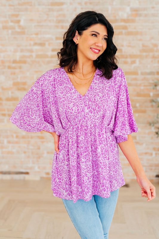 Dreamer Peplum Top in Lavender Leopard (Online Exclusive) - Uptown Boutique Ramona