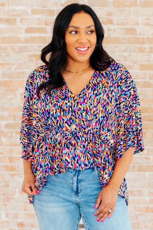 Dreamer Peplum Top in Painted Royal Multi (Online Exclusive) - Uptown Boutique Ramona