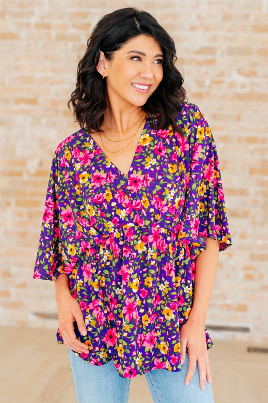 Dreamer Peplum Top in Purple and Pink Floral (Online Exclusive) - Uptown Boutique Ramona