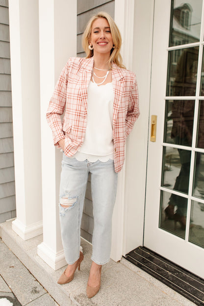 Dressed in Plaid Blazer In Pink (Online Exclusive) - Uptown Boutique Ramona