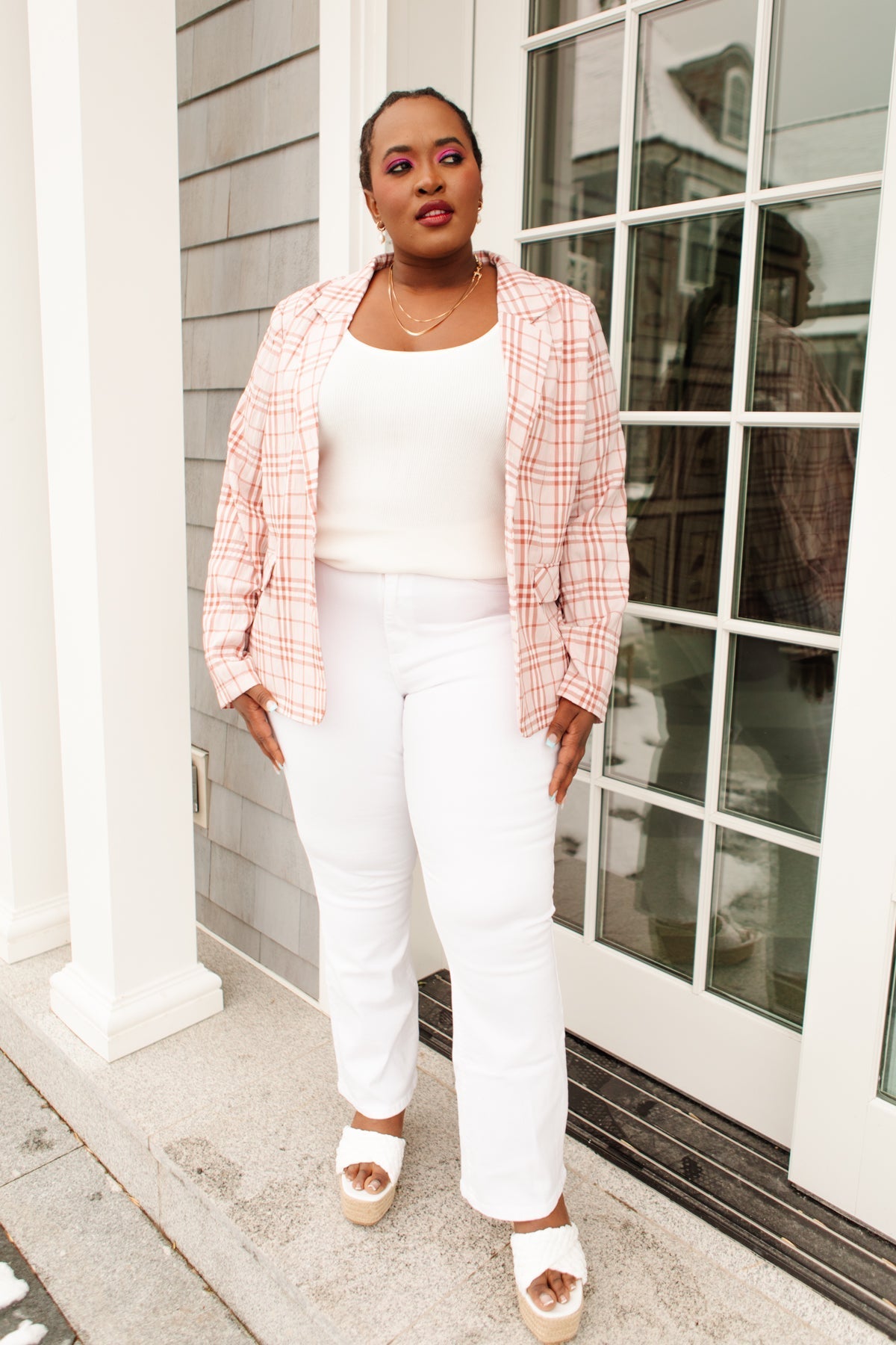 Dressed in Plaid Blazer In Pink (Online Exclusive) - Uptown Boutique Ramona