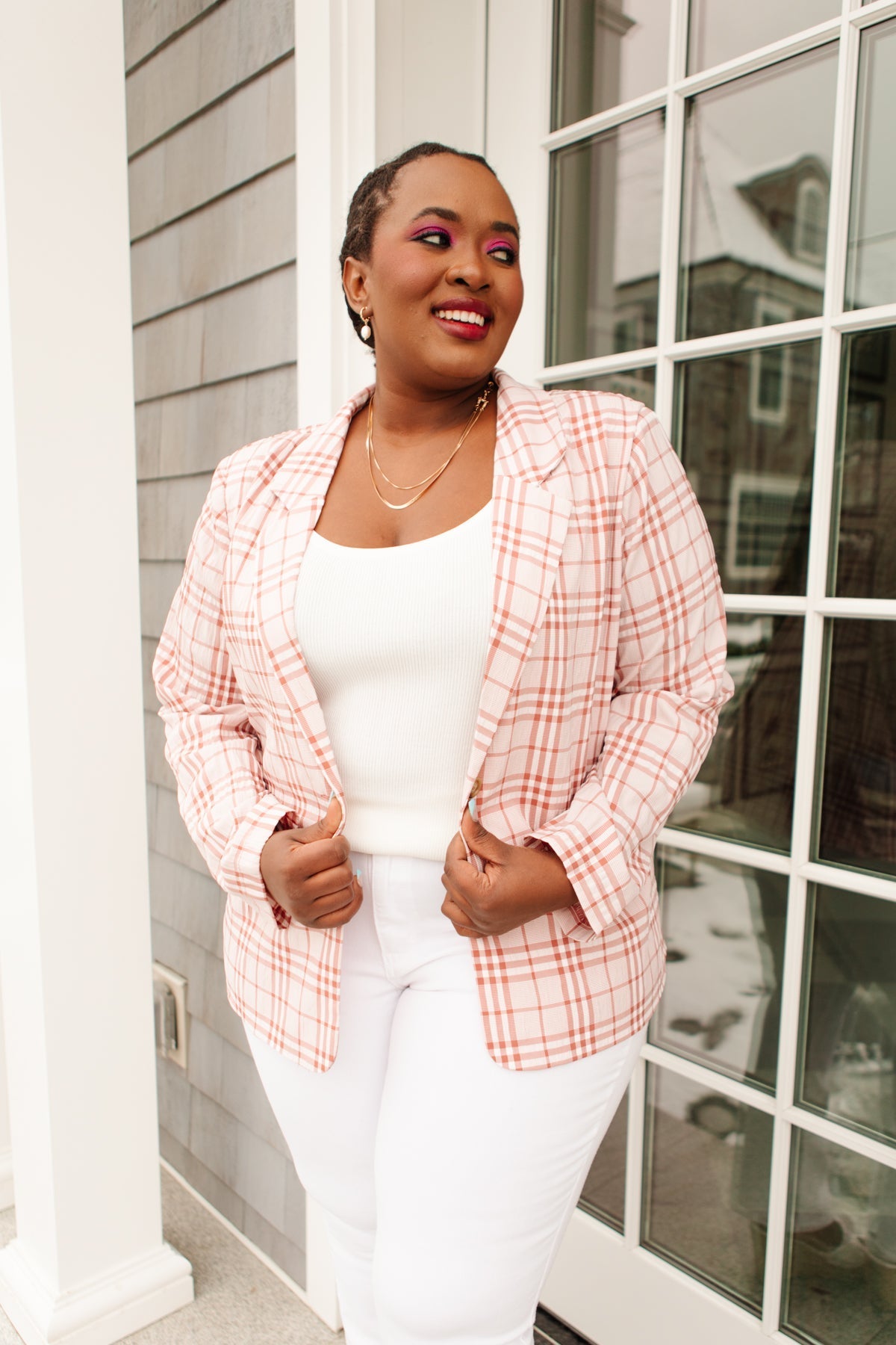 Dressed in Plaid Blazer In Pink (Online Exclusive) - Uptown Boutique Ramona