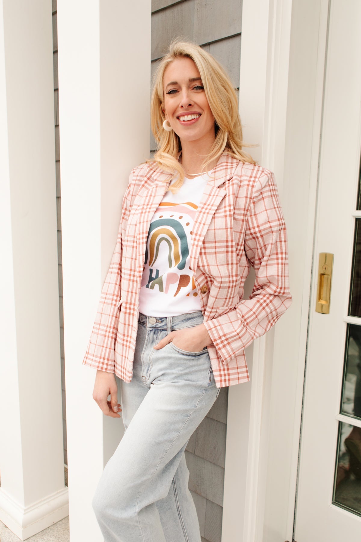 Dressed in Plaid Blazer In Pink (Online Exclusive) - Uptown Boutique Ramona