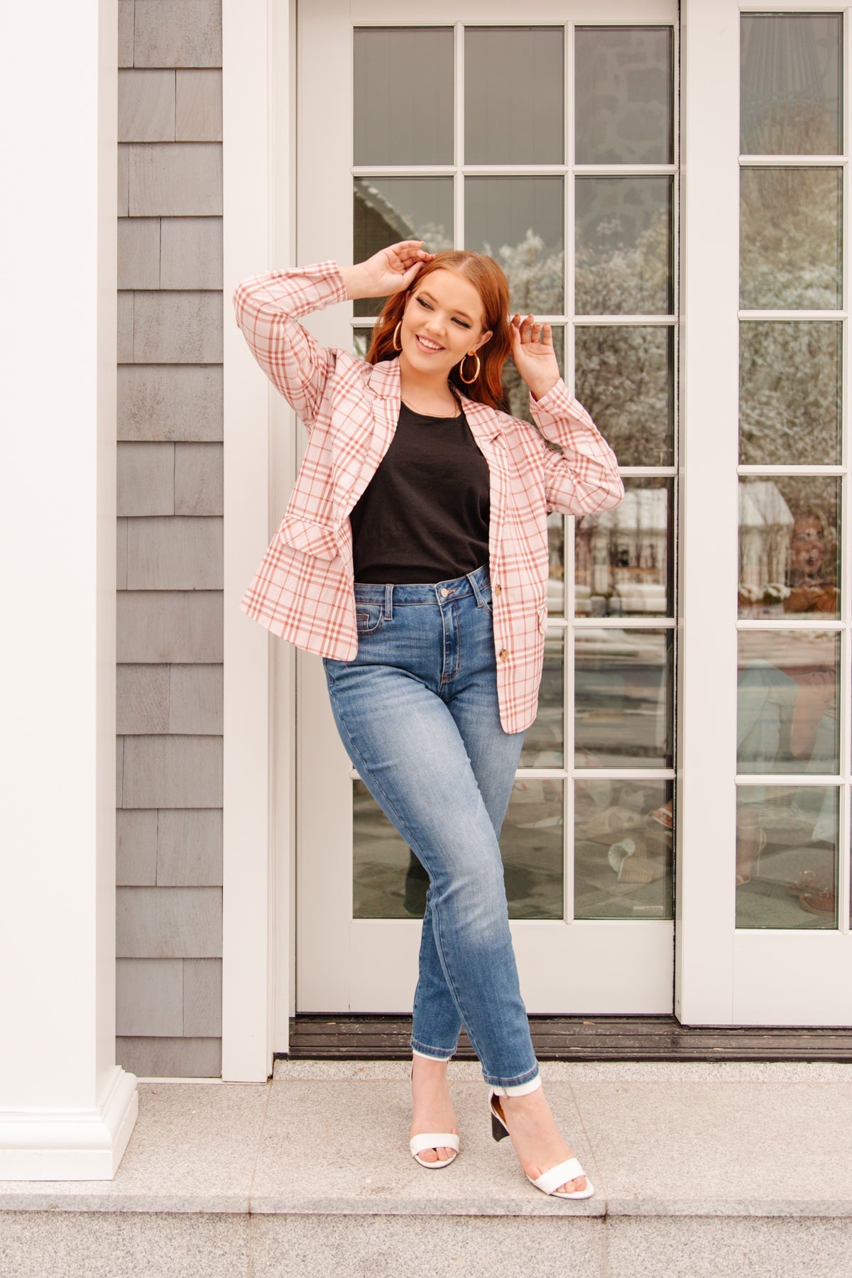 Dressed in Plaid Blazer In Pink (Online Exclusive) - Uptown Boutique Ramona