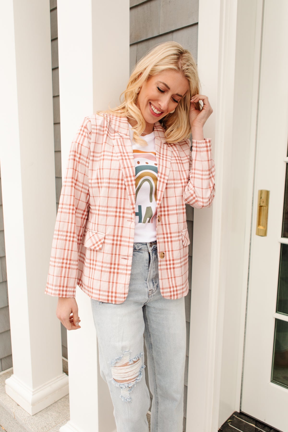 Dressed in Plaid Blazer In Pink (Online Exclusive) - Uptown Boutique Ramona