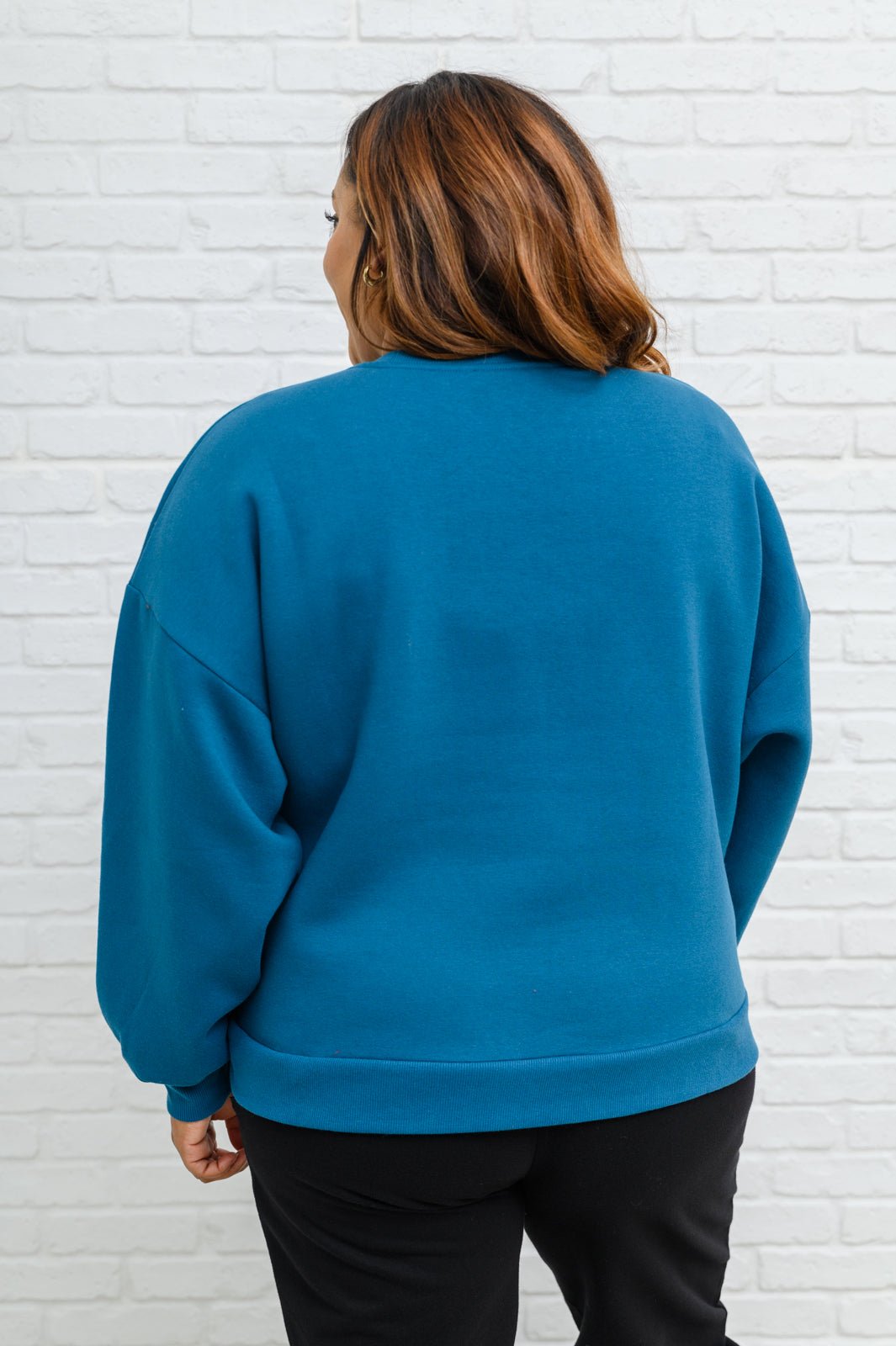 Drop Shoulder Sweatshirt In Teal (Online Exclusive) - Uptown Boutique Ramona