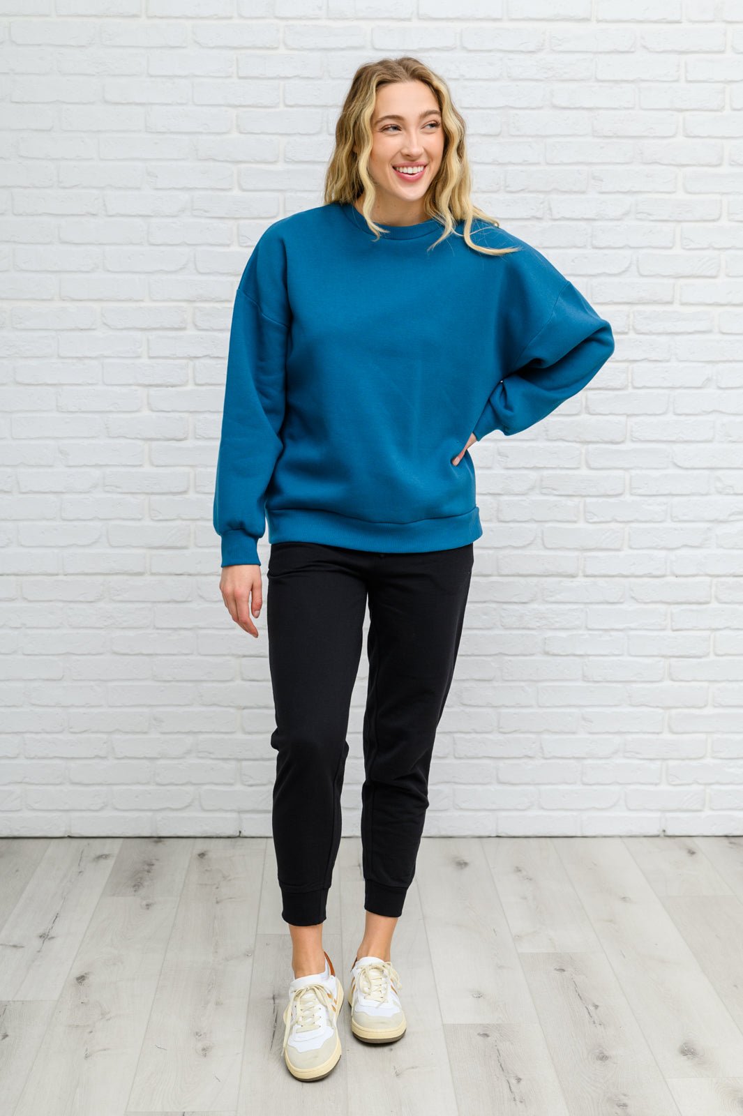 Drop Shoulder Sweatshirt In Teal (Online Exclusive) - Uptown Boutique Ramona