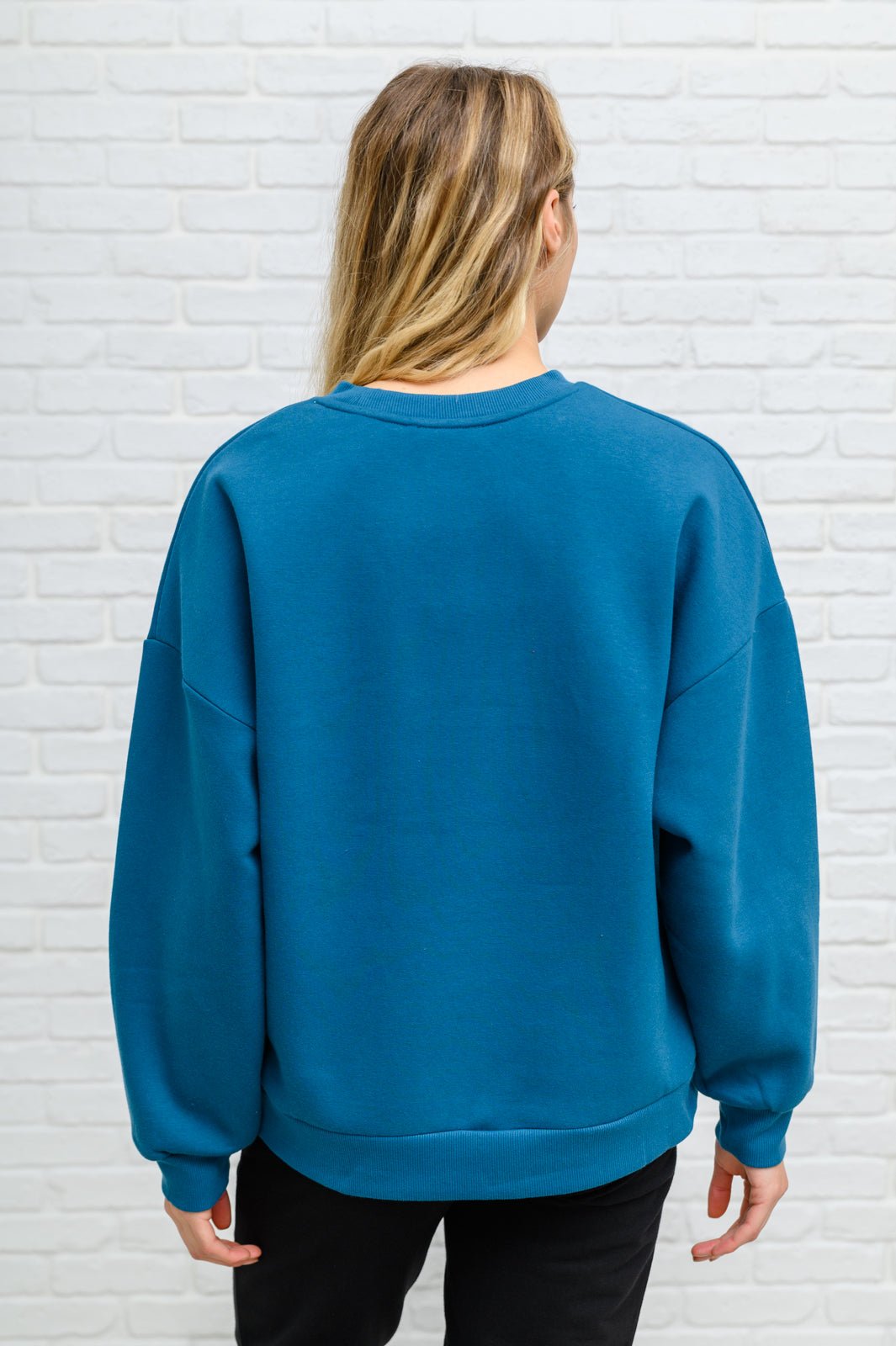 Drop Shoulder Sweatshirt In Teal (Online Exclusive) - Uptown Boutique Ramona