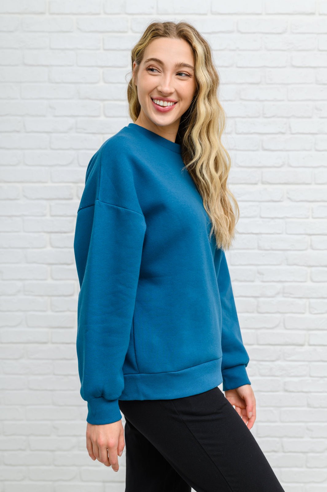 Drop Shoulder Sweatshirt In Teal (Online Exclusive) - Uptown Boutique Ramona