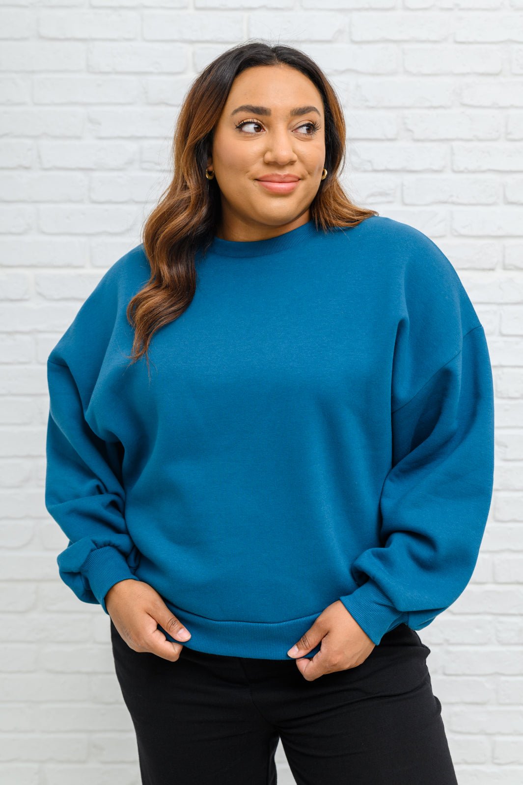 Drop Shoulder Sweatshirt In Teal (Online Exclusive) - Uptown Boutique Ramona