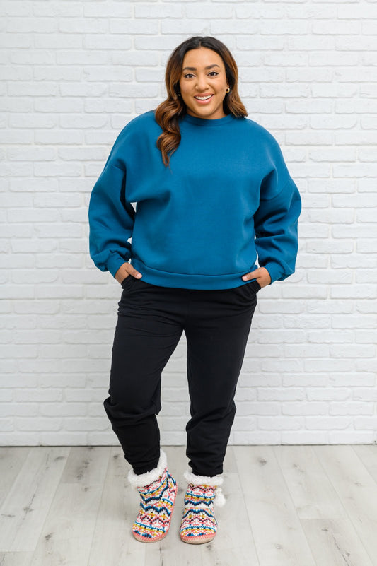 Drop Shoulder Sweatshirt In Teal (Online Exclusive) - Uptown Boutique Ramona