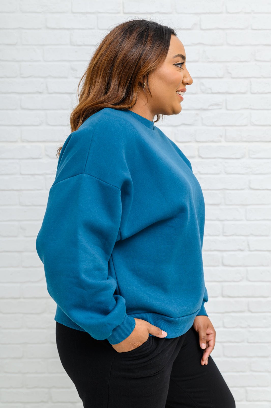 Drop Shoulder Sweatshirt In Teal (Online Exclusive) - Uptown Boutique Ramona