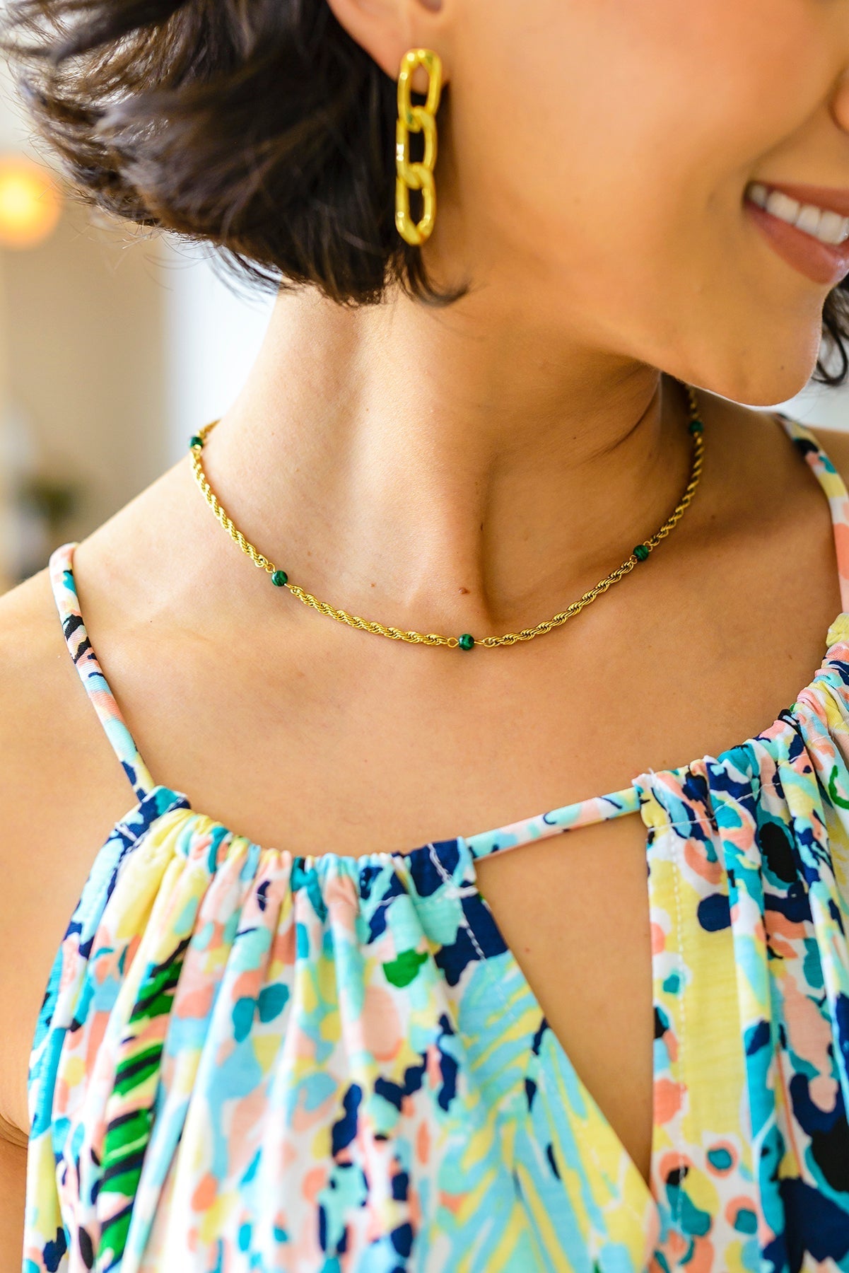 Drops of Turquoise Gold Necklace (Online Exclusive) - Uptown Boutique Ramona